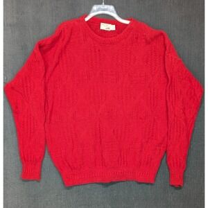 Vintage Red Sweater The Fox Collection Crewneck Knit 100% Cotton Men's Size XL